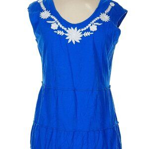 GARNET HILL Royal Blue EMBROIDERED Floral Knit Mini Dress Tunic TOP Size M 8 10